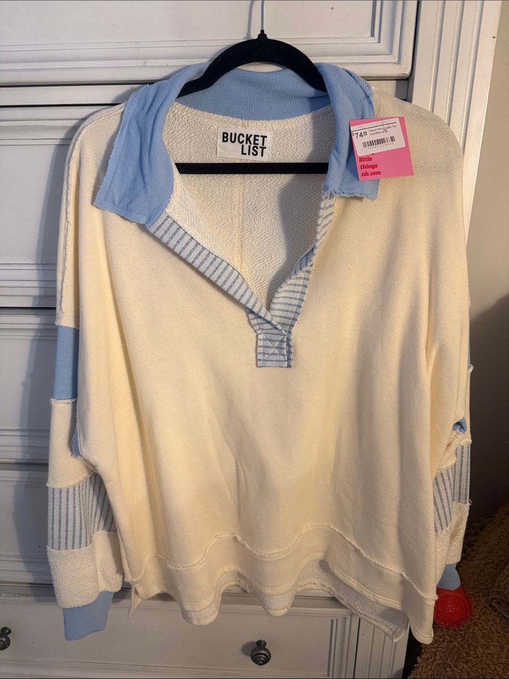 BUCKETLIST Cream and Light Blue Polo-Collar Pullover Sweater